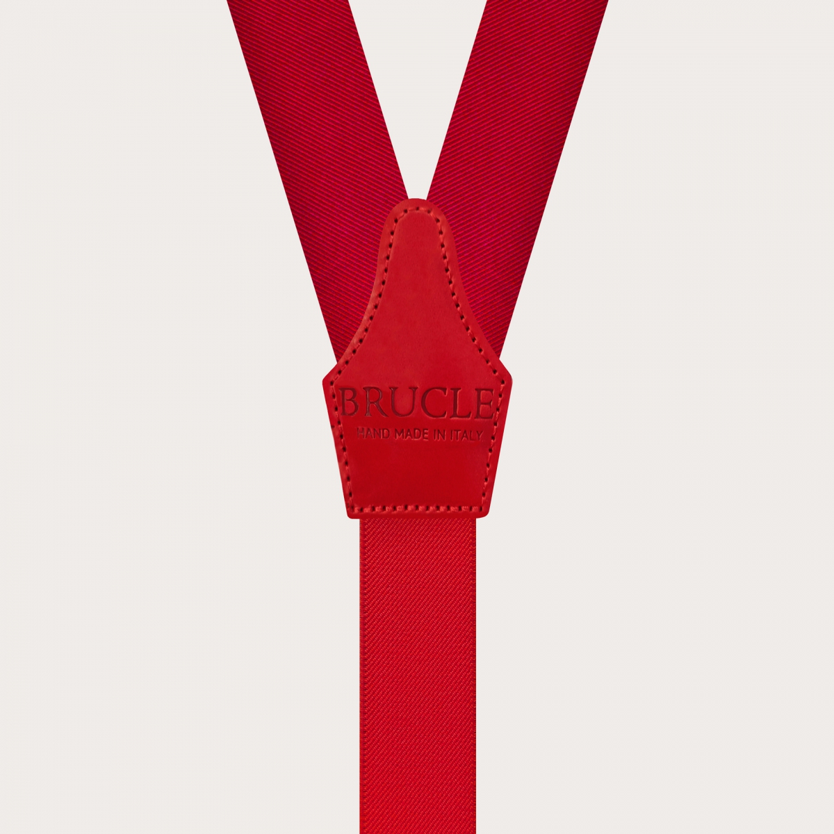 Brillantes tirantes rojos de seda con trabillas para botones