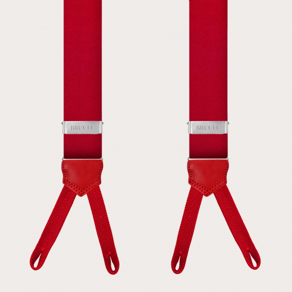 Brillantes tirantes rojos de seda con trabillas para botones