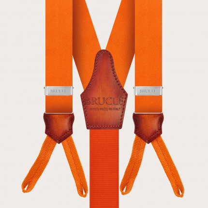 Bretelles larges pour hommes orange en soie avec passants pour boutons