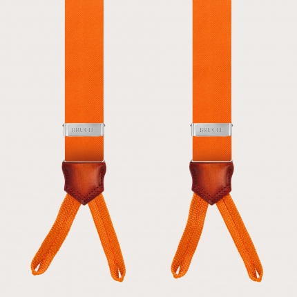 Bretelles larges pour hommes orange en soie avec passants pour boutons