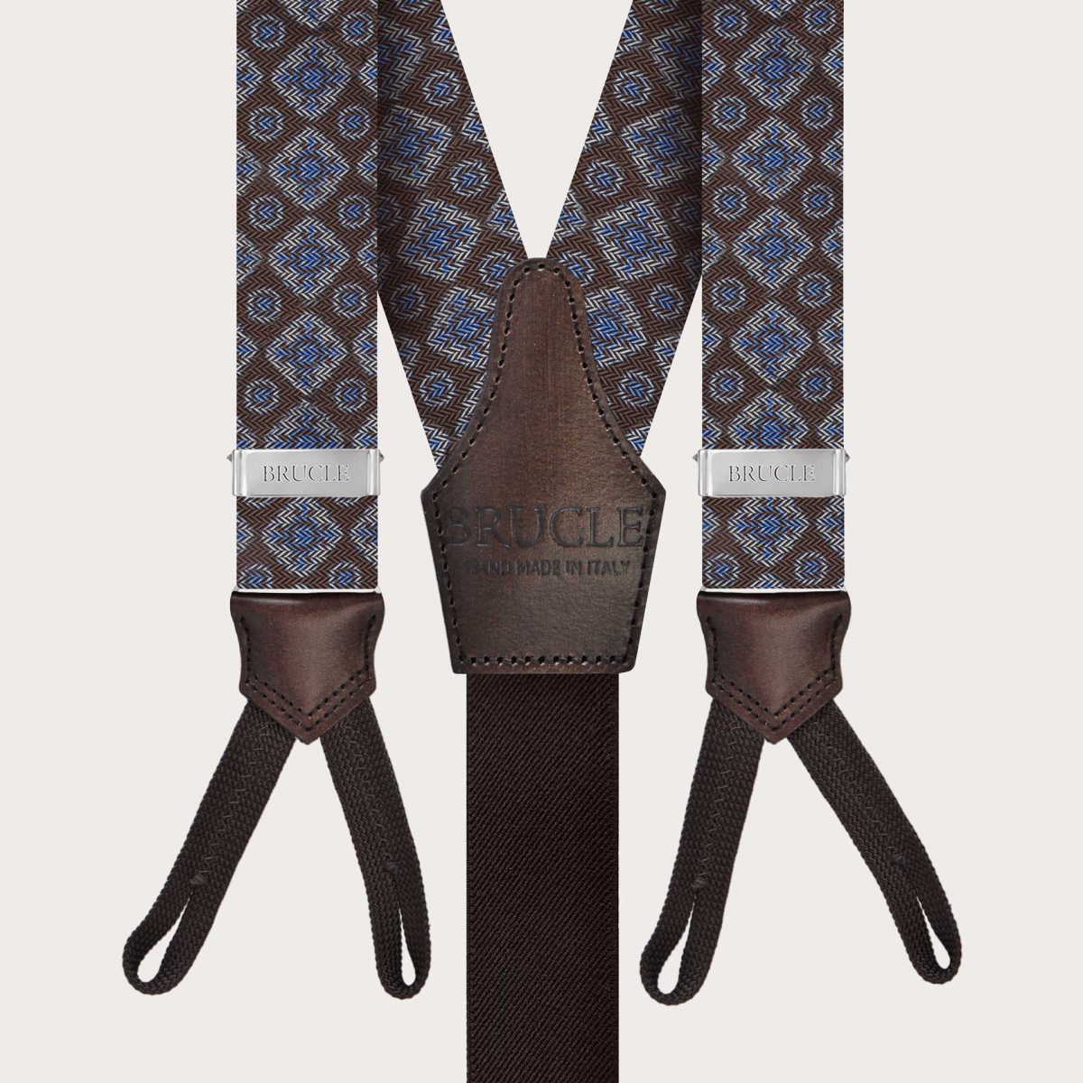 Brown Patterned Silk Suspenders for Buttons