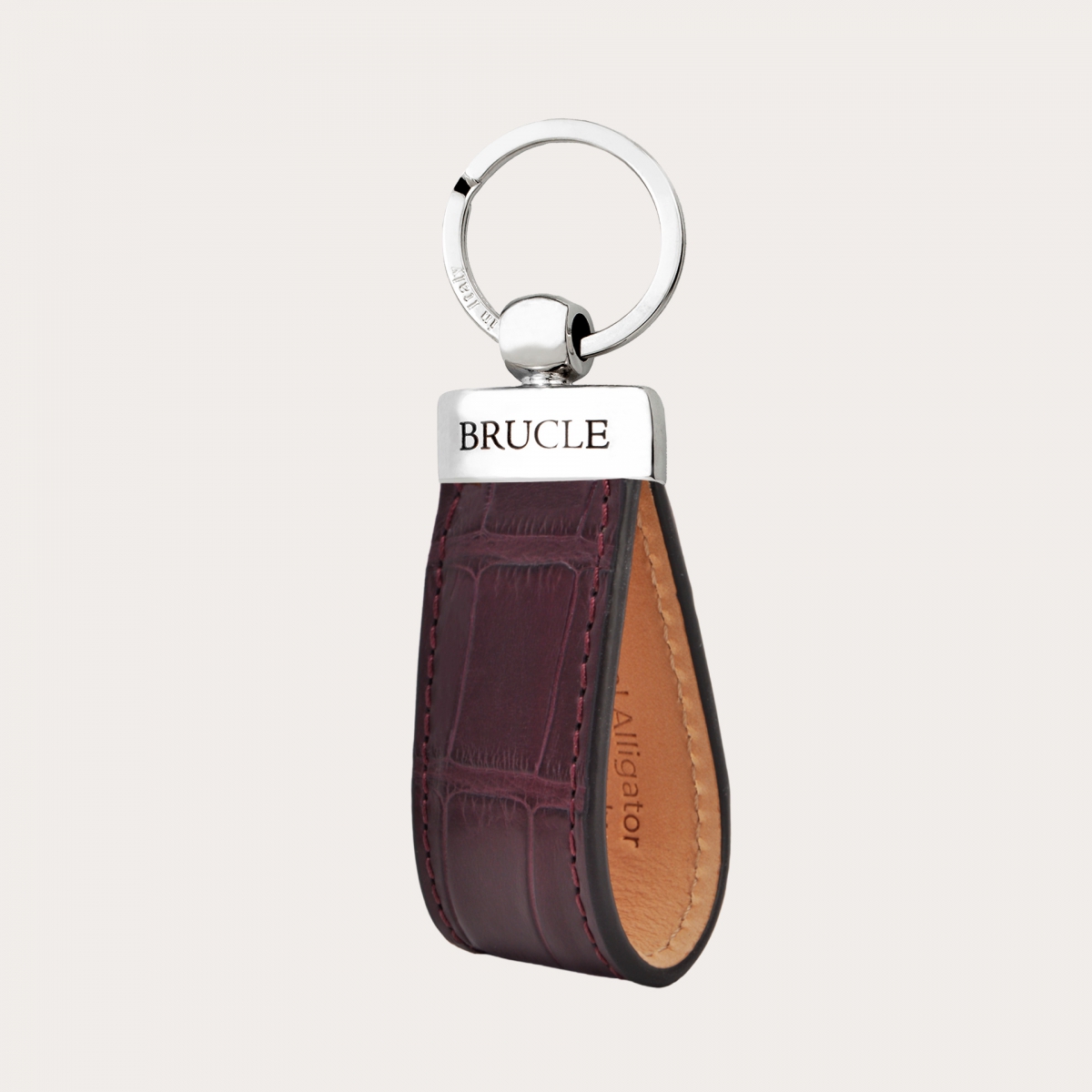 Porte clés de luxe bordeaux en cuir alligateur