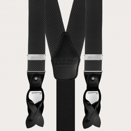 Tirantes en forma de Y en seda jacquard, negro con lunares