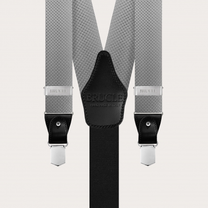 Bretelles larges en soie à motif gris en pointillé à clip ou boutonniere