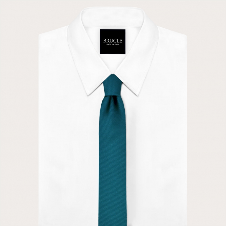 Petrol blue narrow pure jacquard silk necktie