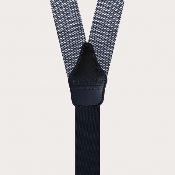 Elegant Men's Blue Silk Suspenders with micro white pattern