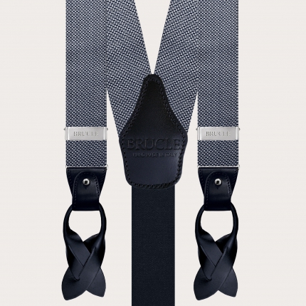 Bretelles pour homme en soie bleue à micro motif blanc, sans nickel