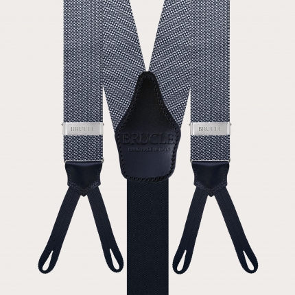 Herren Hosenträger aus blauer Seide mit Mikro-Weiß-Muster mit Knöpfen