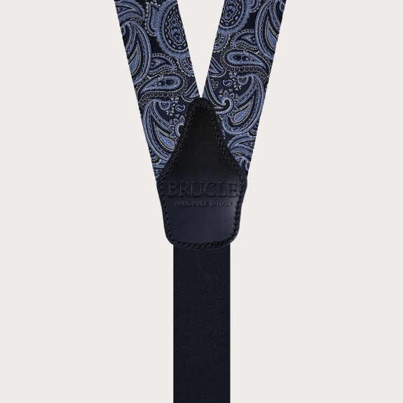Eleganten Herren-Hosenträger blauen Paisley Doppelfunktion mit Knöpfen oder Clips