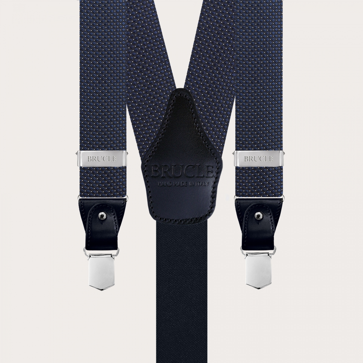 Men's Diamond Silk Suspenders with Blue Pin Dot Design BRUCLE