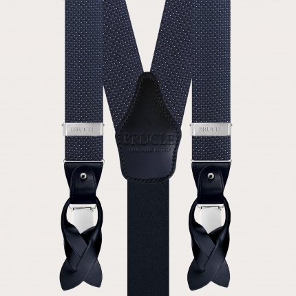 Men's Diamond Silk Suspenders with Blue Pin Dot Design