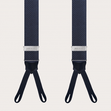 Men's jacquard silk suspenders with loops, blue with pin dot pattern