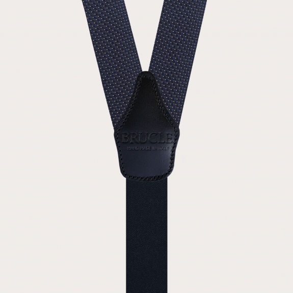 Men's jacquard silk suspenders with loops, blue with pin dot pattern