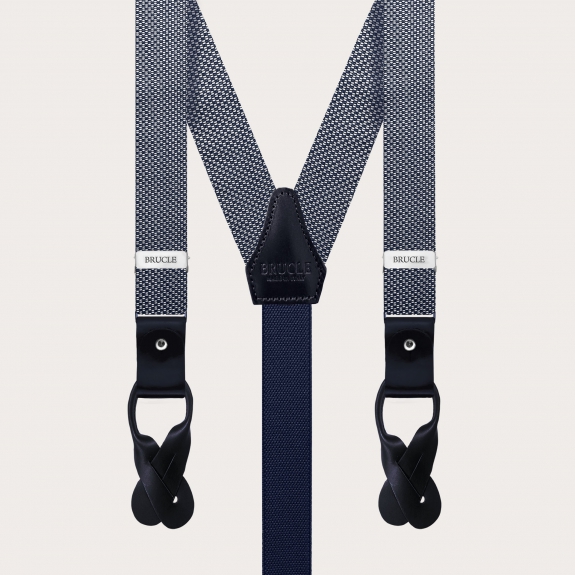 Men's Narrow Silk Braces in Blue and White Pattern