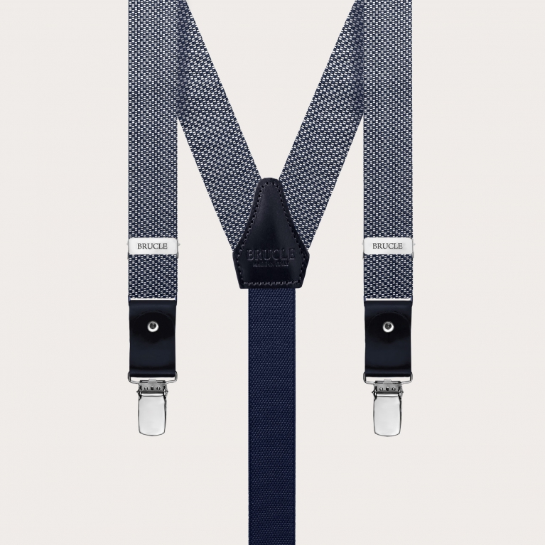 Men's Narrow Silk Braces in Blue and White Pattern