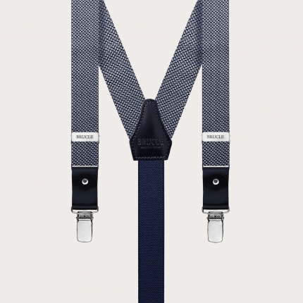 Men's Narrow Silk Braces in Blue and White Pattern