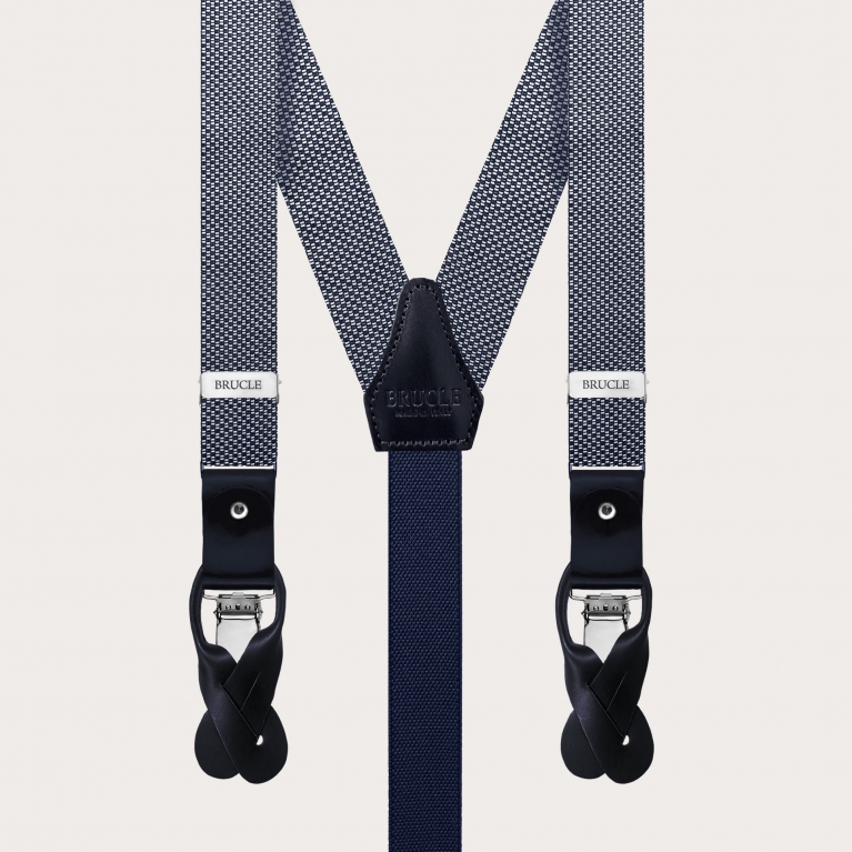 Men's Narrow Silk Braces in Blue and White Pattern