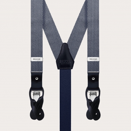 Men's Narrow Silk Braces in Blue and White Pattern