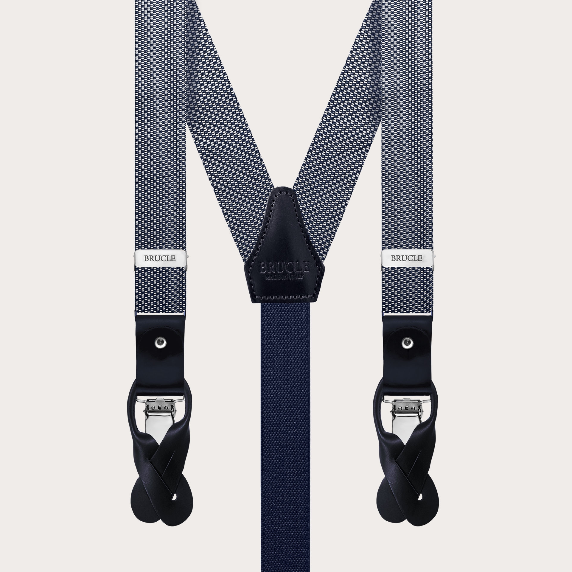 Men's Narrow Silk Braces in Blue and White Pattern