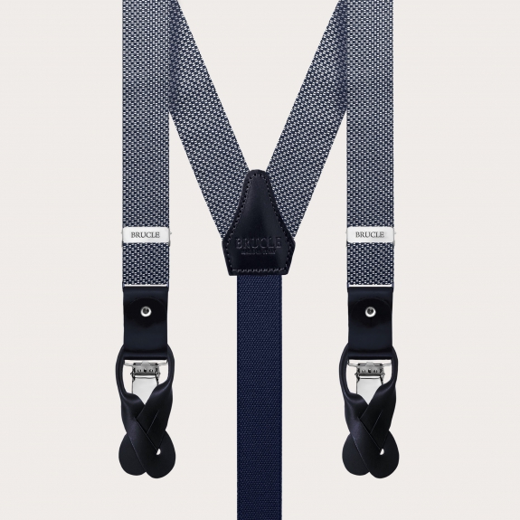 Men's Narrow Silk Braces in Blue and White Pattern