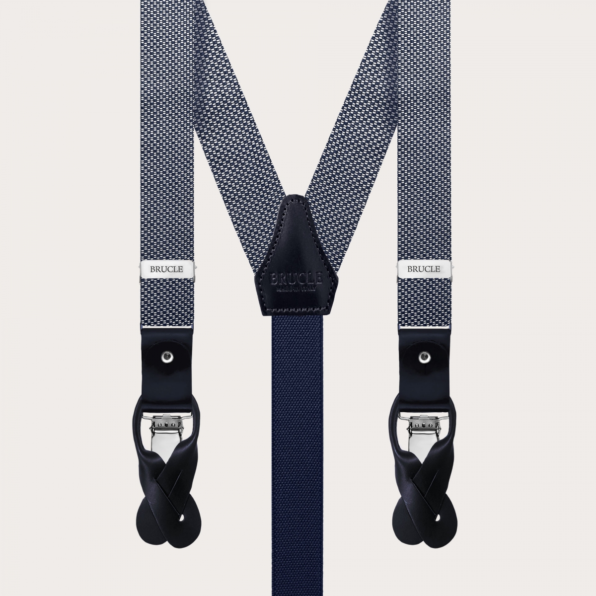 Men's Narrow Silk Braces in Blue and White Pattern