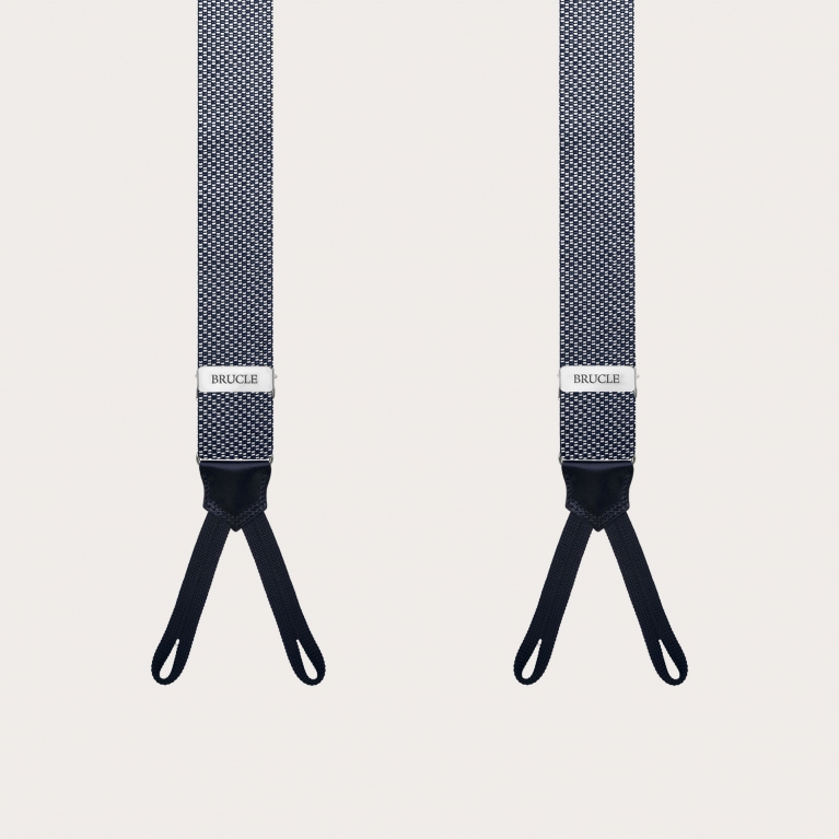 Men's Narrow Silk Braces in Blue and White Pattern designed for buttons