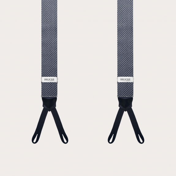 Men's Narrow Silk Braces in Blue and White Pattern designed for buttons
