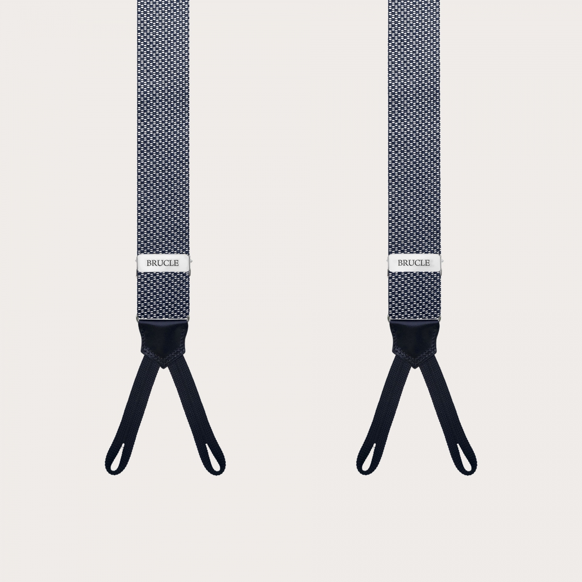 Men's Narrow Silk Braces in Blue and White Pattern designed for buttons