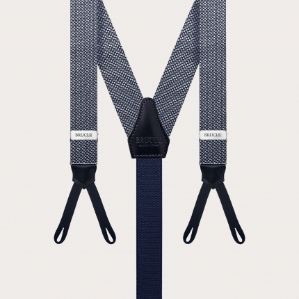Bretelles pour hommes fines en soie à tresses, motif bleu et blanc