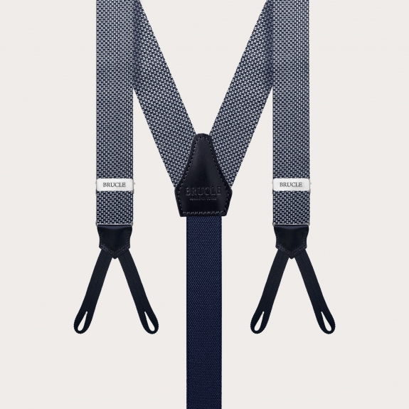 Men's Narrow Silk Braces in Blue and White Pattern designed for buttons