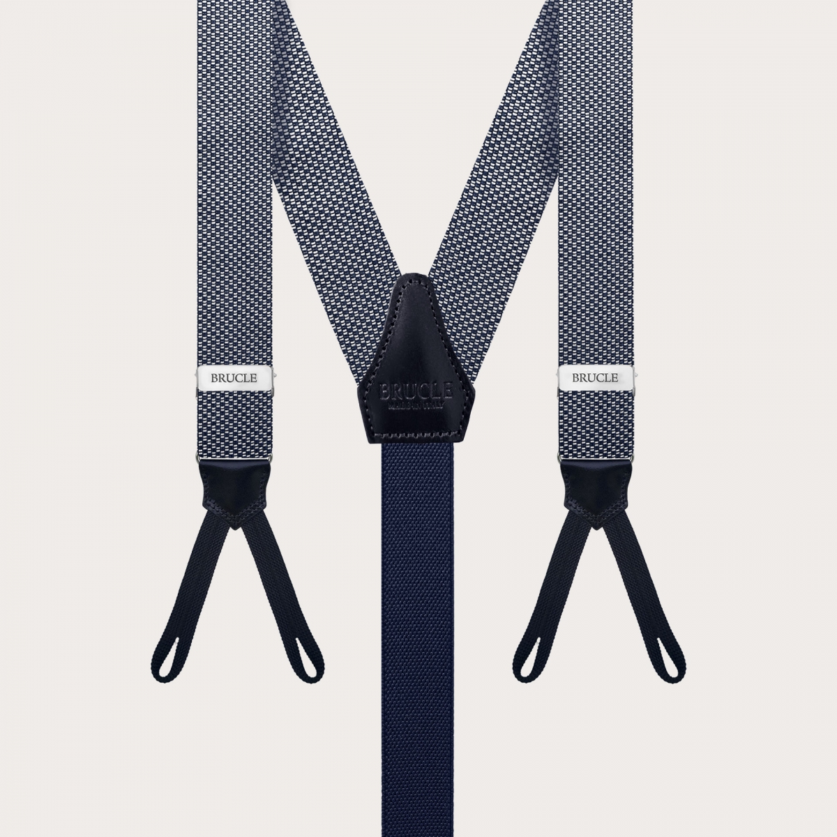 Bretelles pour hommes fines en soie à tresses, motif bleu et blanc