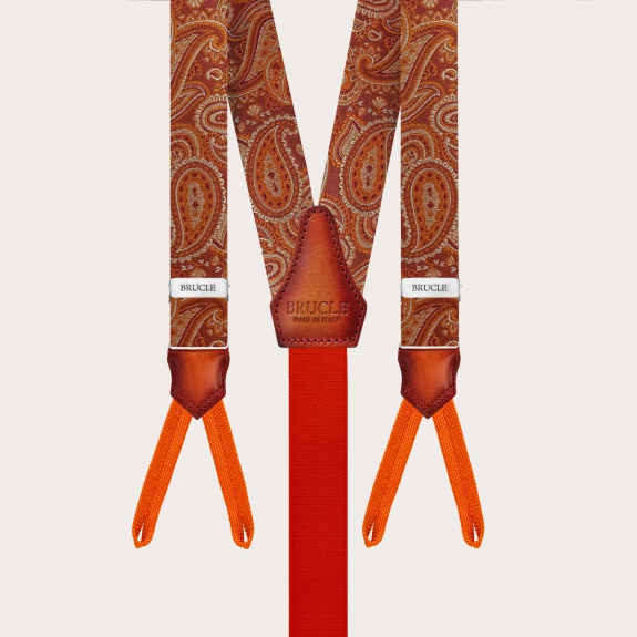 Tirantes para hombre con botones, diseño de paisley naranja marsala