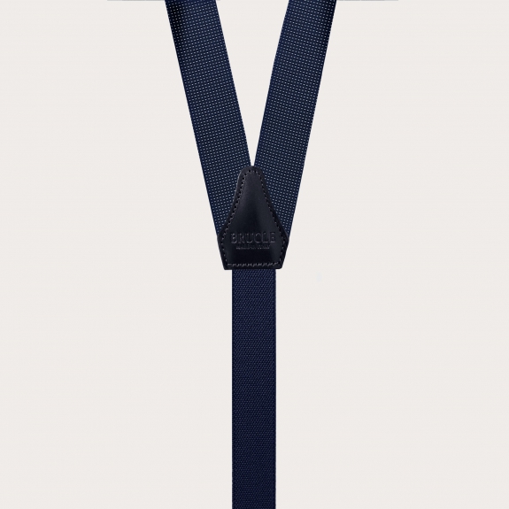 Tirantes estrechos en seda jacquard para hombre azul con lunares