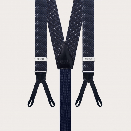 Men's narrow silk braces suspenders with blue pinhead pattern for buttons
