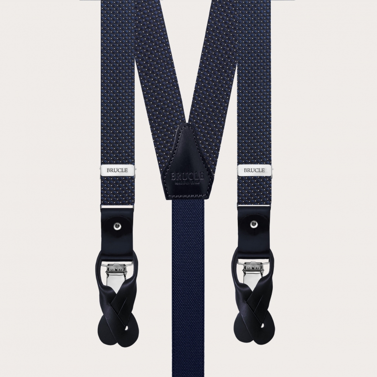 Schmale Krawattenklammern aus diamantener Seide in blauem Nadelstreifenmuster für Clips oder Knöpfe