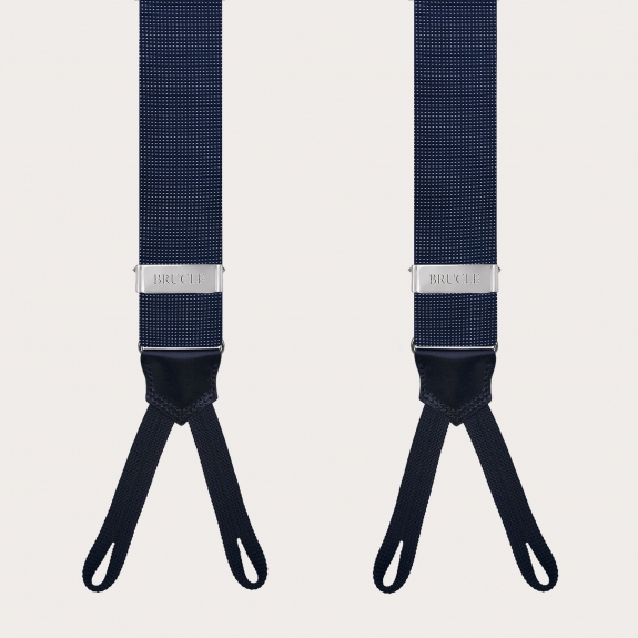 Navy Blue Micro Dot Silk Button Suspenders