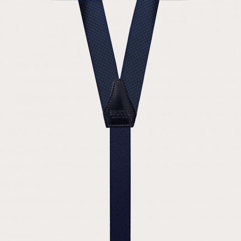 Bretelle uomo strette in seta per bottoni micro pois blu navy