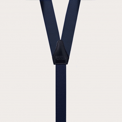 Exclusive men's blue suspenders in silk for buttons with micro-dot pattern