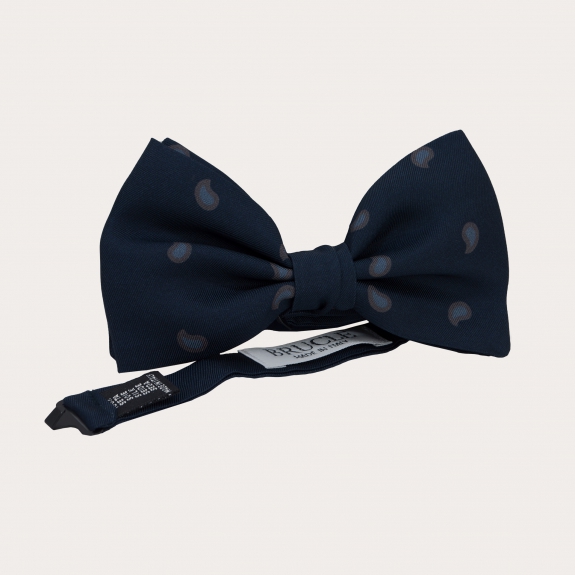 Blue Silk Paisley Print Bow Tie