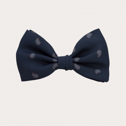 Blue Silk Paisley Print Bow Tie