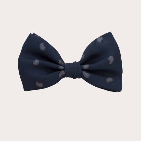 Blue Silk Paisley Print Bow Tie