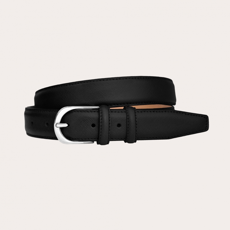 Ceinture noir en cuir saffiano sans nickel
