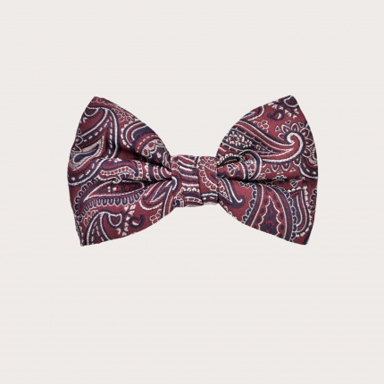 Men's burgundy red paisley silk jacquard bow tie