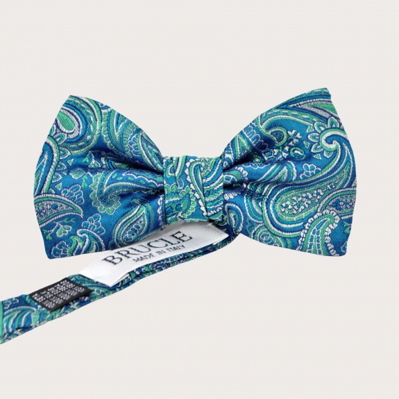 Elegant Blue and Green Paisley Bow Tie