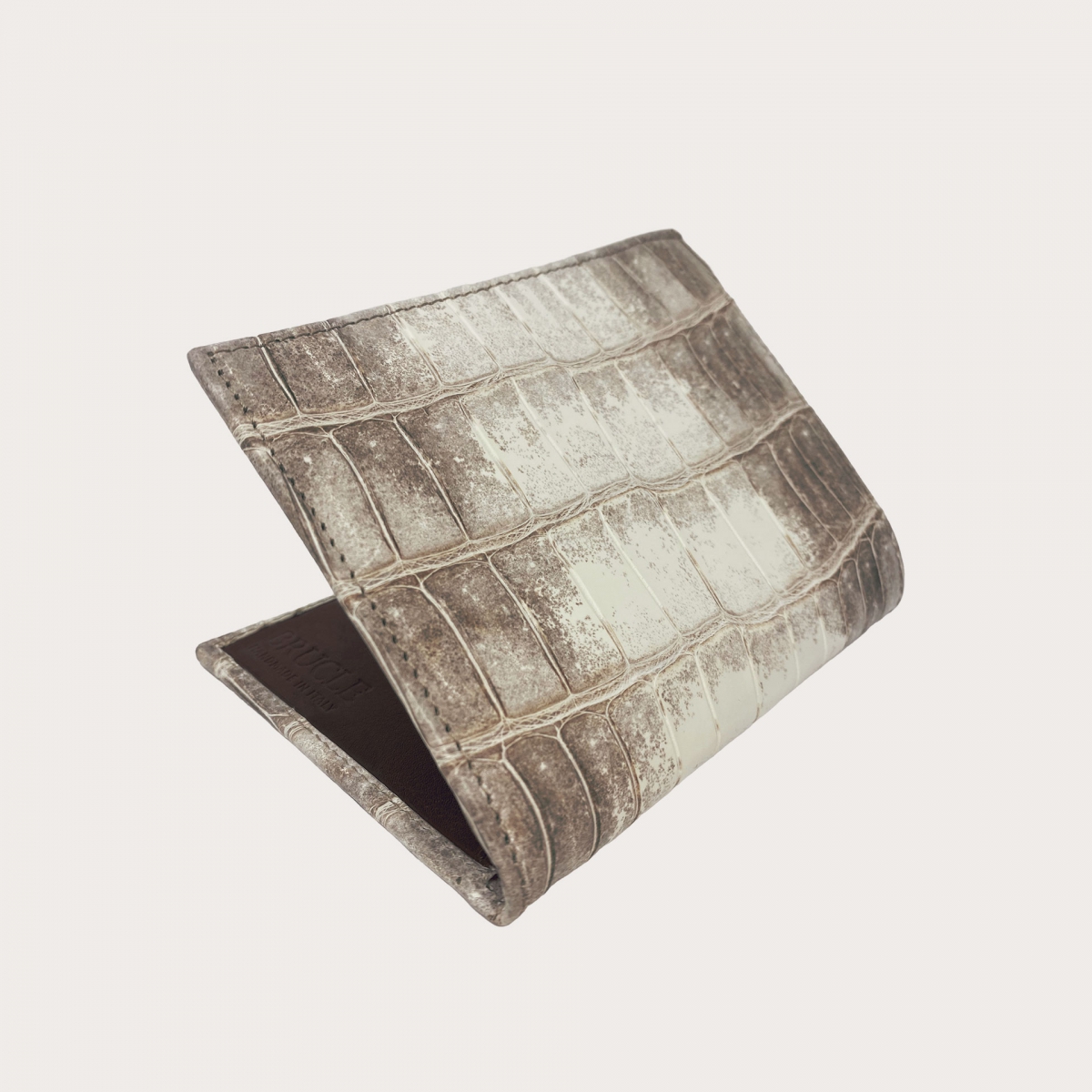 Portefeuille vertical en crocodile blanc Himalaya