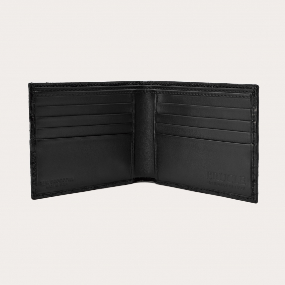 Compact Men's Wallet in genuine crocodile leather, black color