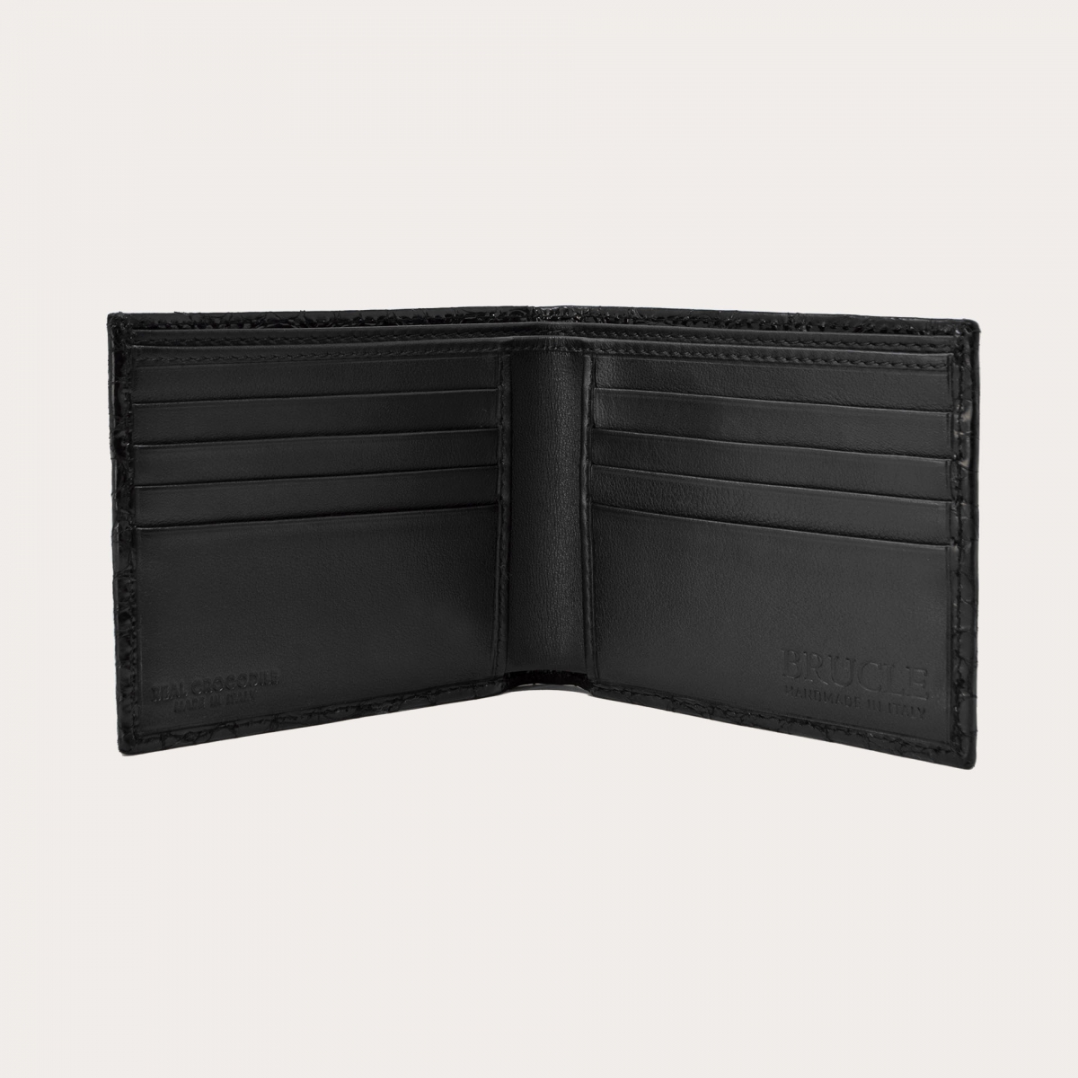 Portefeuille compact pour homme en véritable cuir de crocodile, couleur noire