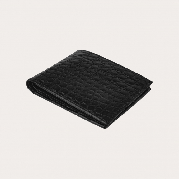 Compact Men's Wallet in genuine crocodile leather, black color