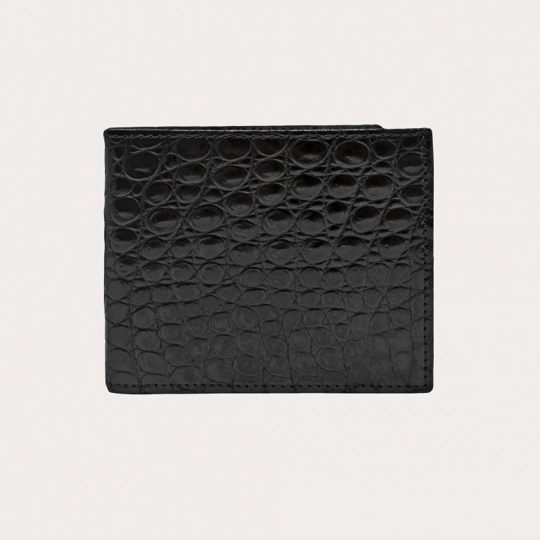 Compact Men's Wallet in genuine crocodile leather, black color