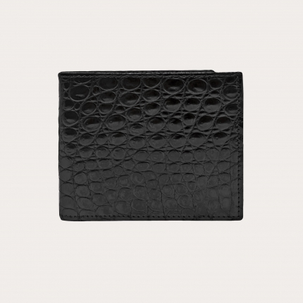 Portefeuille compact pour homme en véritable cuir de crocodile, couleur noire
